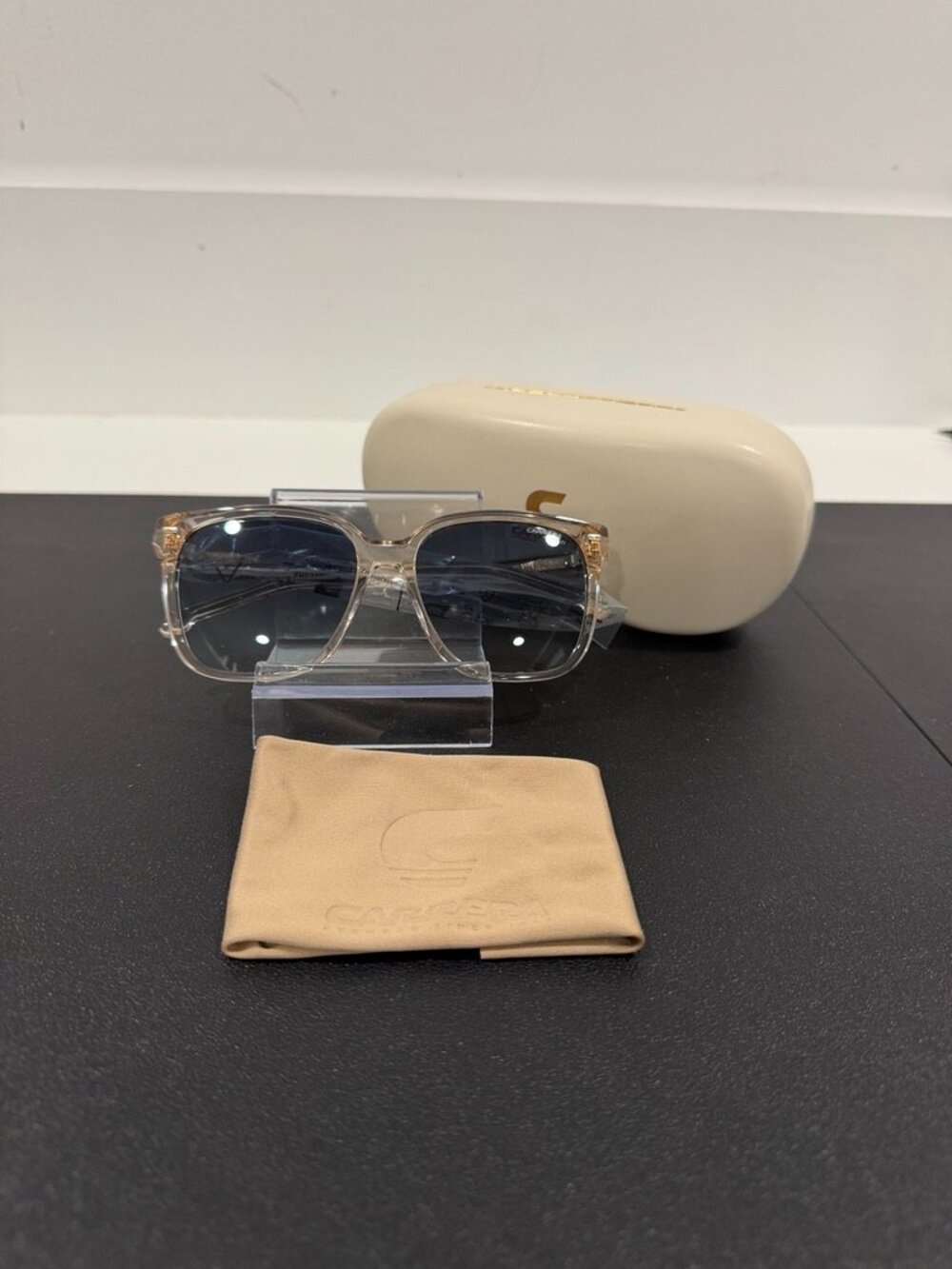NIC Carrera Clear Crystal Square Sunnies Blue Gradient Lenses w/ Case (JB1592)